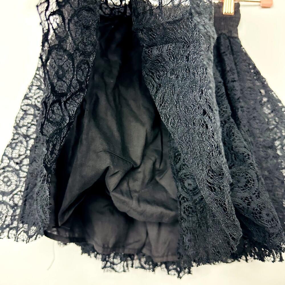 Free People Black Lace Elastic Waist with Tie Mini Skirt Size Small - Picture 4 of 5
